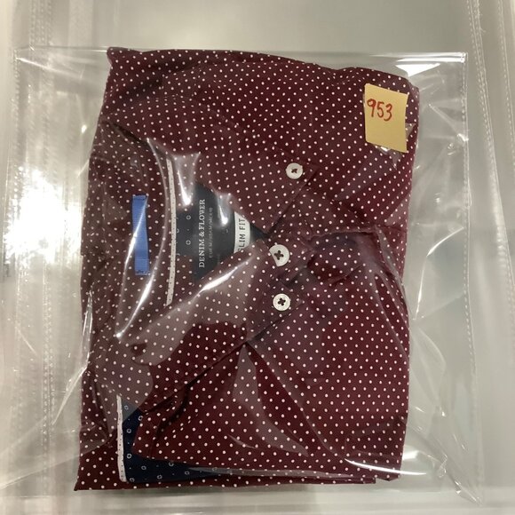 Denim & Flower Micro Dot Button Down Slim Fit Shirt Men Medium Flip Cuff Maroon - Picture 6 of 6